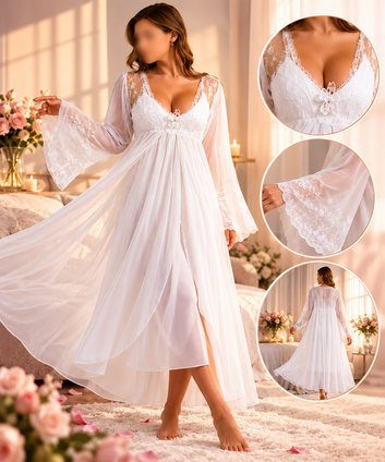 Peignoir long en dentelle